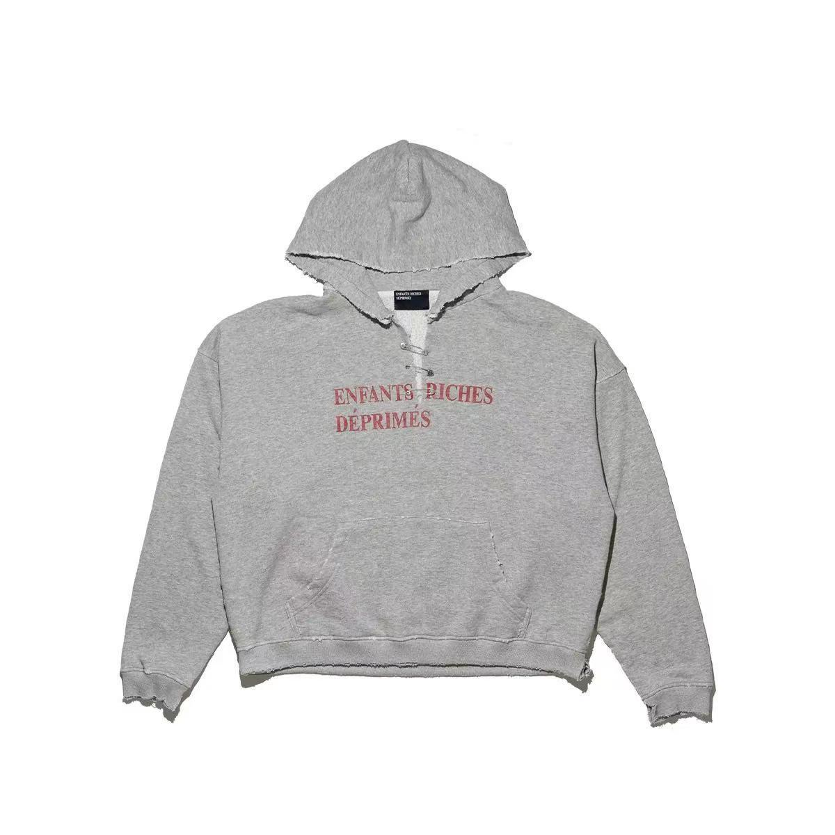 ERD Melancholisch Blau Farbverlauf Locker Gewaschen Used Look Amerikanischer Stil Hoodie Extra Large gray