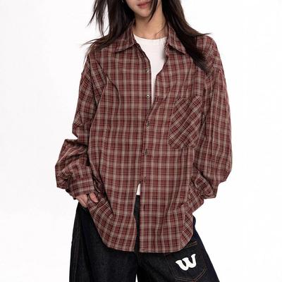 Unisex Retro Kratkowana Oversize Długi Rękaw Plisowana Kurtka Koszulowa