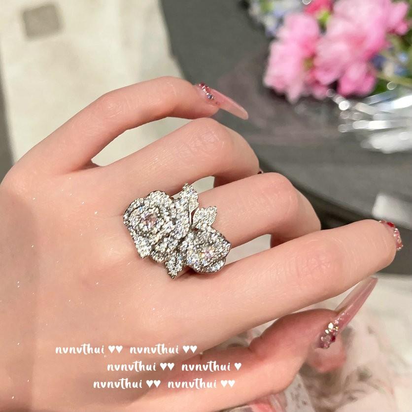 Anel Pássaro com Pedra Rosa de Princesa em Fuga, Papalacha, Anel de Zircônia Rosa Topa Rose em Pó de Ouro 18K