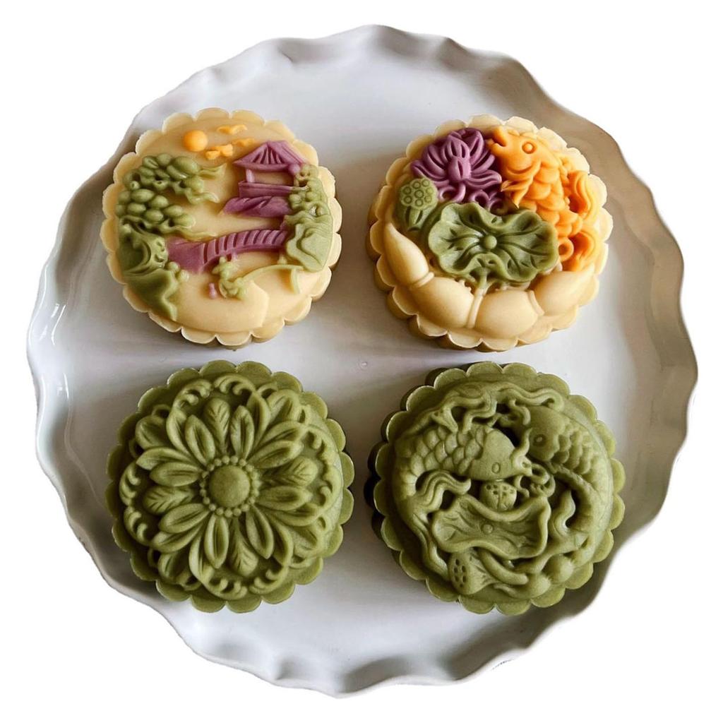 Plastic Mooncake Stamp Mooncake Mold Festival DIY Hand Press Mooncake Cutters Fish Flower Shape Pastry Decorating Gadget
