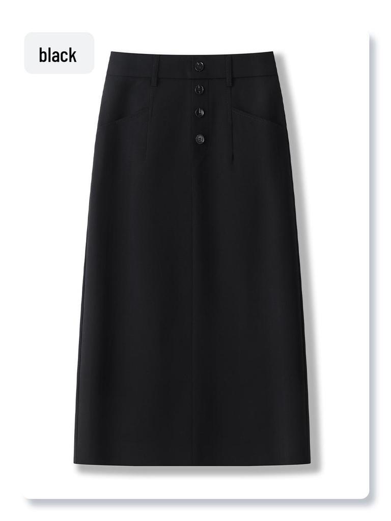 Petite Women's High-Waisted Midi Skirt - 2025 Spring/Autumn Straight Suit Bodycon Style