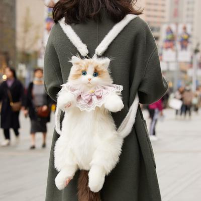 Chongker Handmade Realistic Cat Backpack Cat Stuffed Animal Gift for Pet Lovers Gift for Women (Backpack)