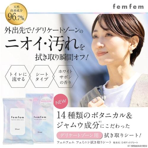 femfem Sensitive Zone Sheets, Odor Care, Dark Spots, Itching, Botanical Care, Sweat Care, Deodorant, Alcohol-Free (10 Sheets)