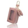 KNUTe Women's Genuine Leather Double Smart Key Case with Clear Window, Holds 2 Keys, Cute Matte Grain Leather Cover, Zipper, Keys, Carabiner, Gift