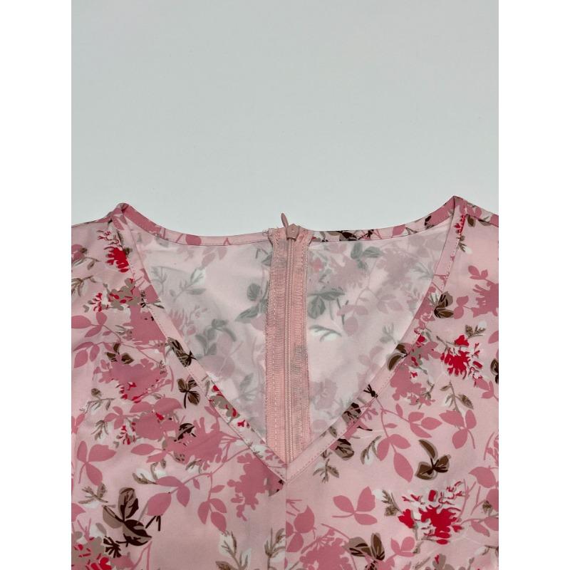 Women Floral Print Midi Dress V Neck Flutter Sleeve Waist Tie Casual Daily And Party Wear