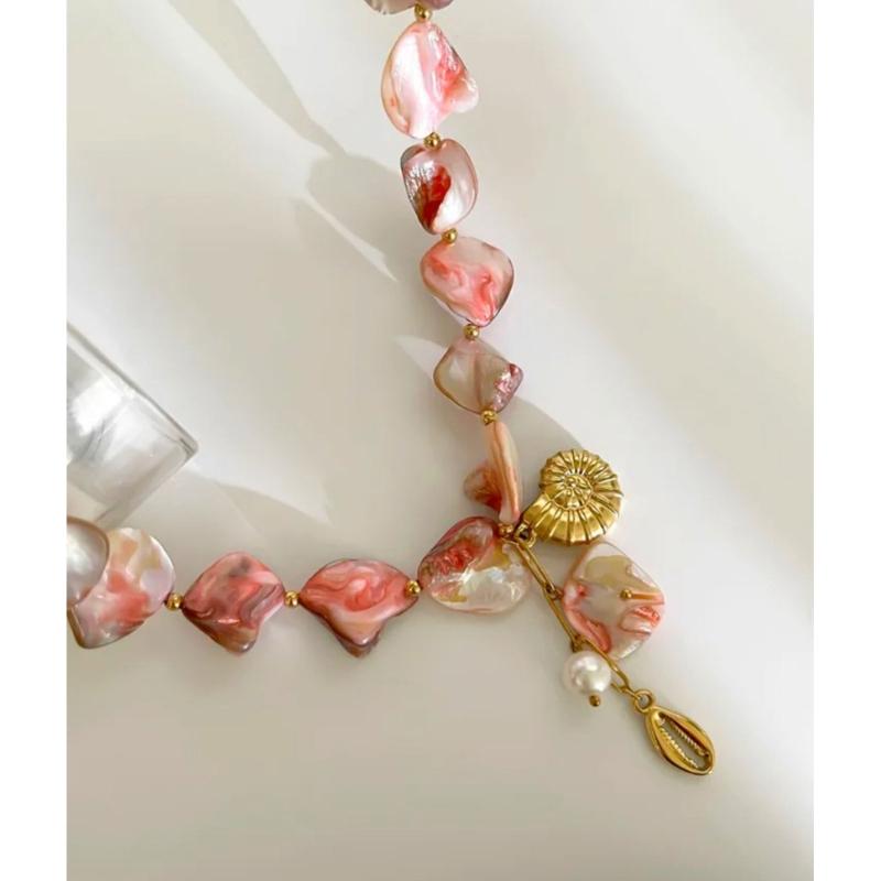 Handmade Imitation Pearls Shell Necklace With Conch Charm Stainless Steel Lightweight Fashion Jewelry Gift