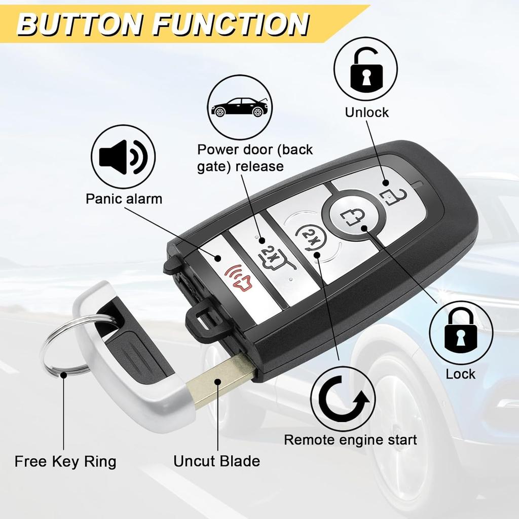 Schlüsselanhänger für 18-22 Ford Explorer / 20-22 Escape & Lincoln Navigator Aviator/ 17-22 Edge/ 20-21 Corsair Auto Keyless, M3NA2C931426 164-R8198, 5 Tasten