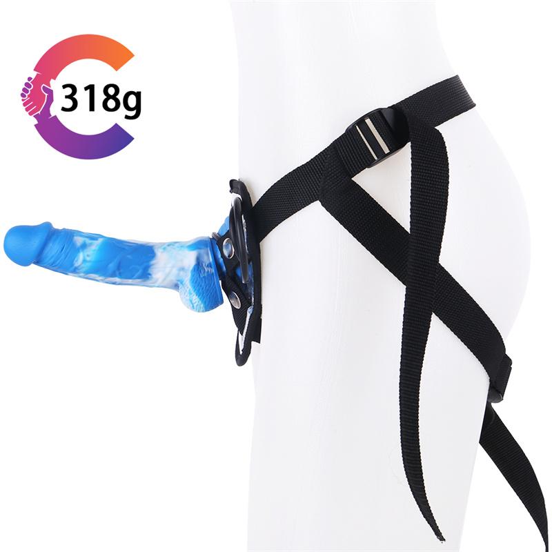 Flash 3 Ring Closed Moon Shame Flower Blue Red and White Mixed Color Liquid Silicone Simulation Good Wear Dildo Leather Pants