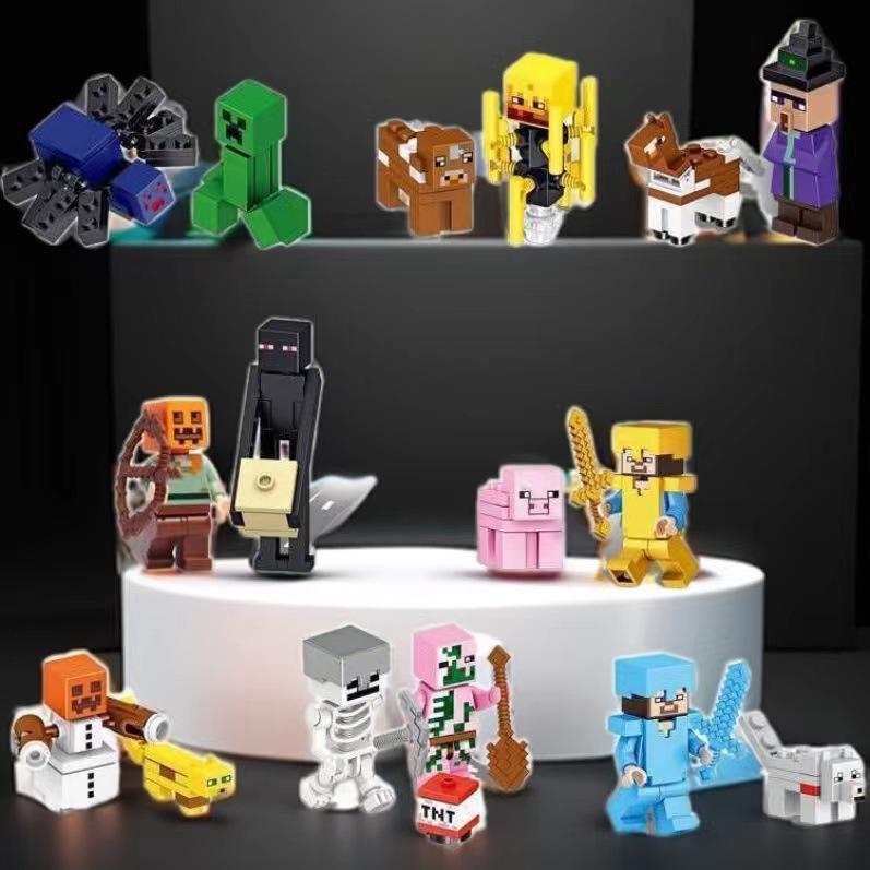 Compatible Lego My World Minifigures: Skeleton, Pig, Chicken, Redstone Golem, Zombie, Creeper Building Blocks Set