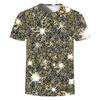 Summer New 3D Gold Digital Harajuku Print Short Sleeve Round Neck Men's Casual Personality Hip Hop Street T-shirt Tops