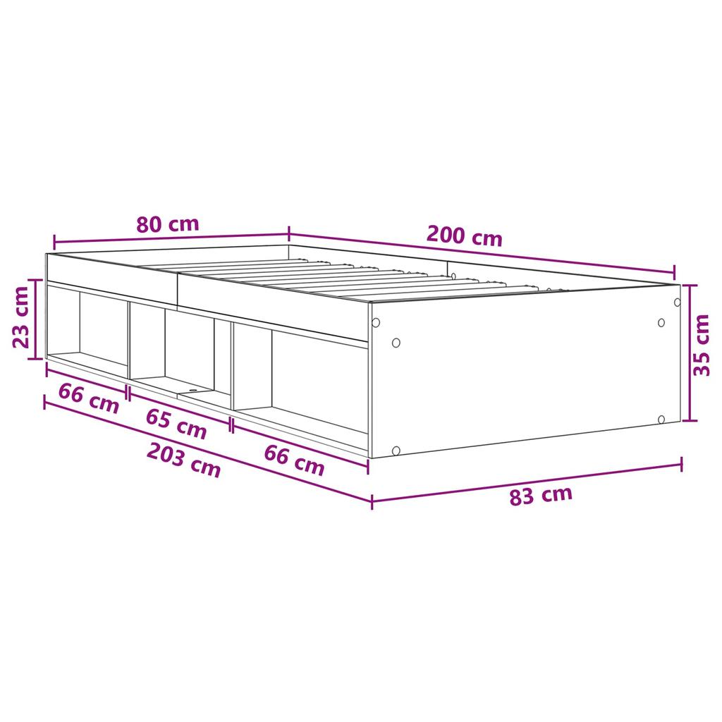 Bed Frame with Storage Space Grey Sonoma 80 x 200 cm Engineered Wood