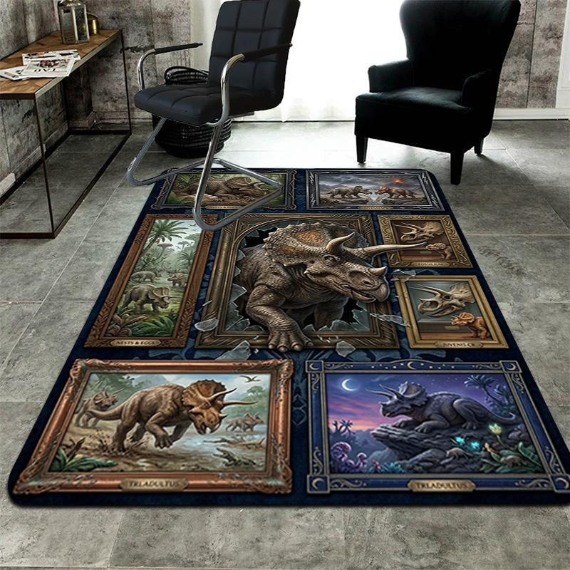 Triceratops Evolution Pattern Rug Floor Mat for Living Room or Bedroom Soft and Comfortable Carpet a Gift for Birthday and Holiday.