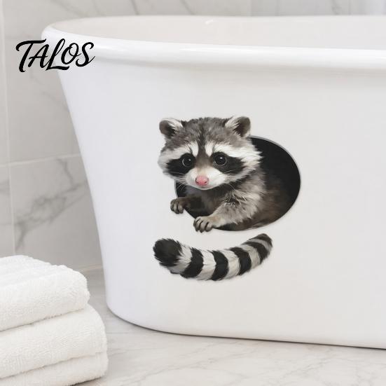 Kreative 3D-Blickende Waschbär-Toilettenaufkleber, Selbstklebender Toilettensitz-Aufkleber, Wasserdichter PVC-Wassertank-Aufkleber, Abziehbar und Aufklebbar Waschbär-Abziehbilder für