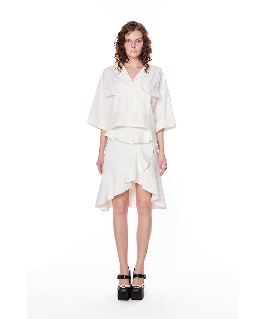 Greedius Assymetric Curved Ruffle Overlay Skirt