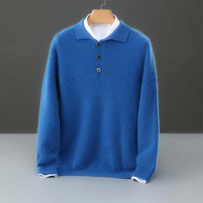 Herren Cardigan aus reiner Wolle mit Polokragen: Lockerer, Knopfleisten, Business Casual Kaschmir Strickpullover