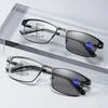 Men Square Metal Large Frame Multifocal Photochromic Reading Spring Leg Elderly Presbyopia Glasses Anti Blue Ligt Eyeglasses