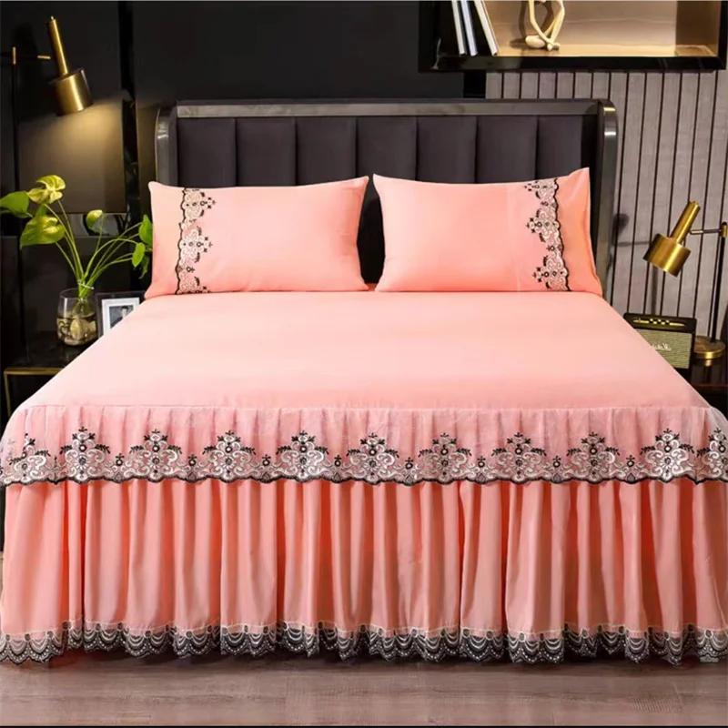 Bedspread Ruffle Lace Exquisite Embroidery Bed Skirt  Anti Slip Princess Bed Cover 1.5/1.8/2 M Bed Dust Cover