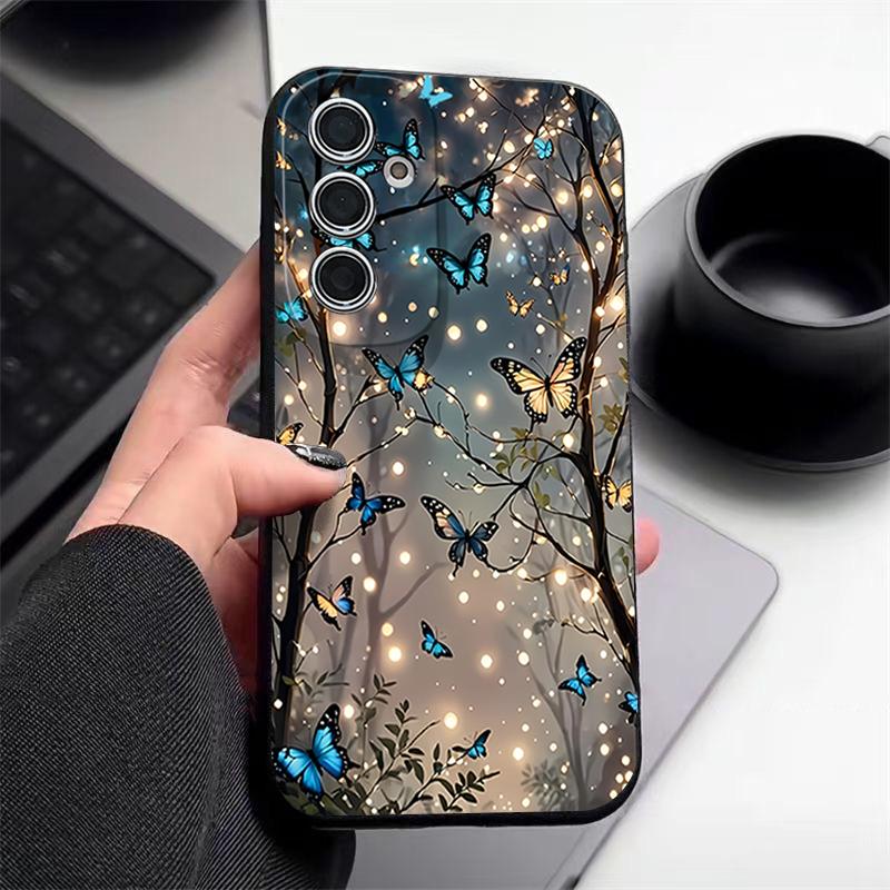 Leuchtendes Fantasy-Schmetterlingsmuster Hülle Für Samsung Galaxy A57 A56 A55 A54 5G A37 A36 A35 A34 A26 A25 A17 A16 A15 A14 Lederstruktur Silikonhülle