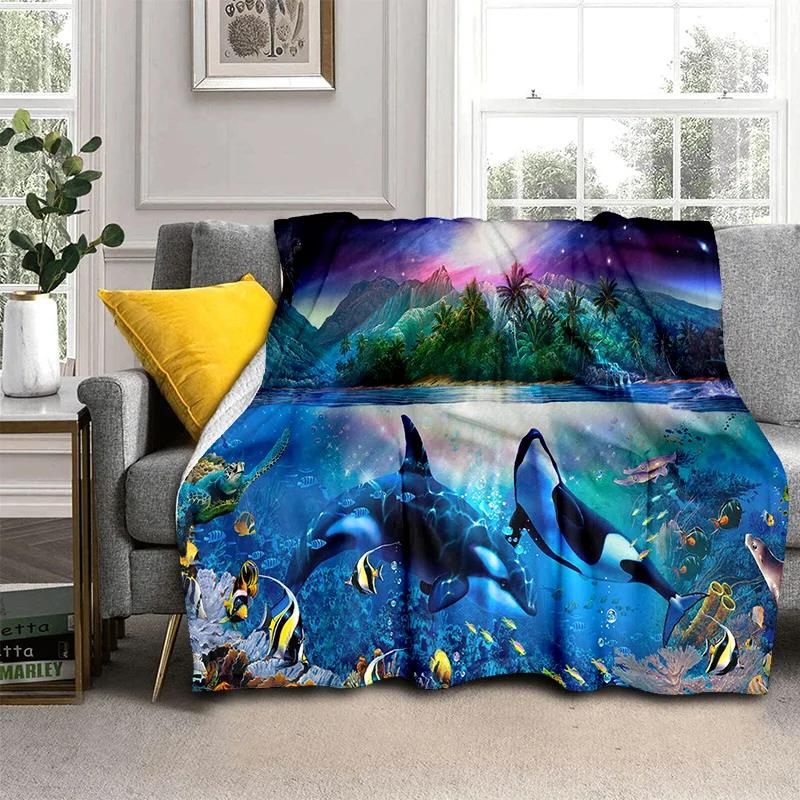 3D Underwater World Seabed Cartoon Blanket,Soft Throw Blanket for Home Bedroom Bed Sofa Picnic Travel Office Cover Blanket Kids