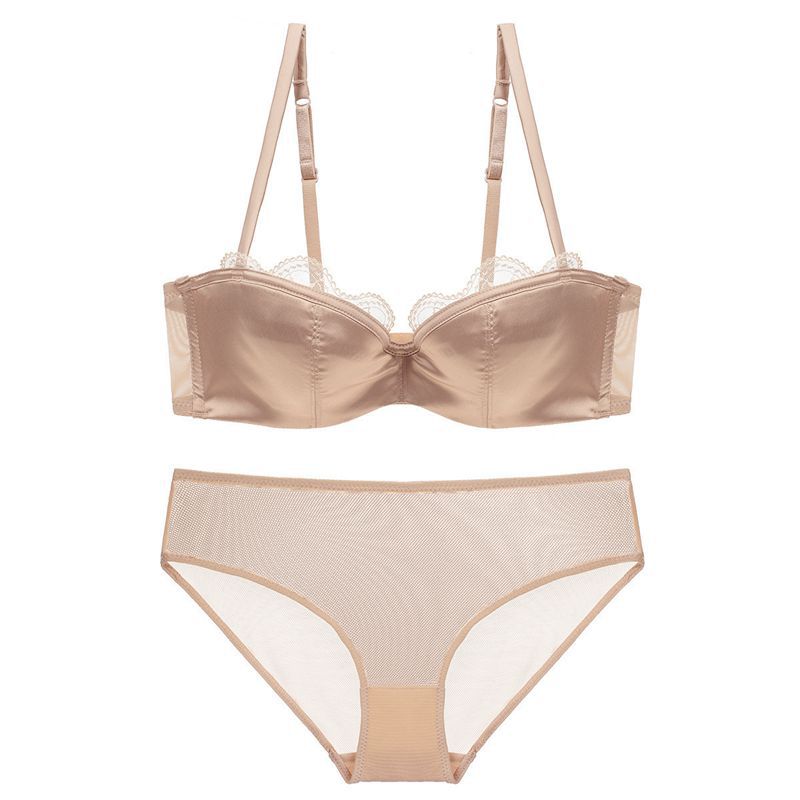 Conjunto de ropa interior sin costuras para mujer, sujetador Sexy de copa 1/2 y bragas de malla, copa fina francesa, lencería cómoda, sostén push-up, Europa