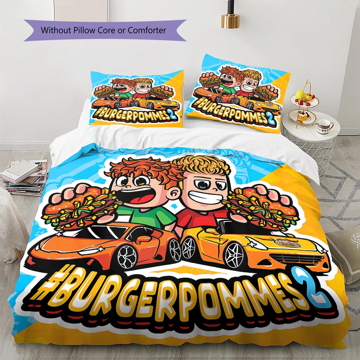 

iCrimax Burgerpommes Pattern Bedding,Quilt Set Quilt Cover Pillowcase Home Birthday Gift (1 * duvet cover + 2 * pillowcase, without core) 135x200cm