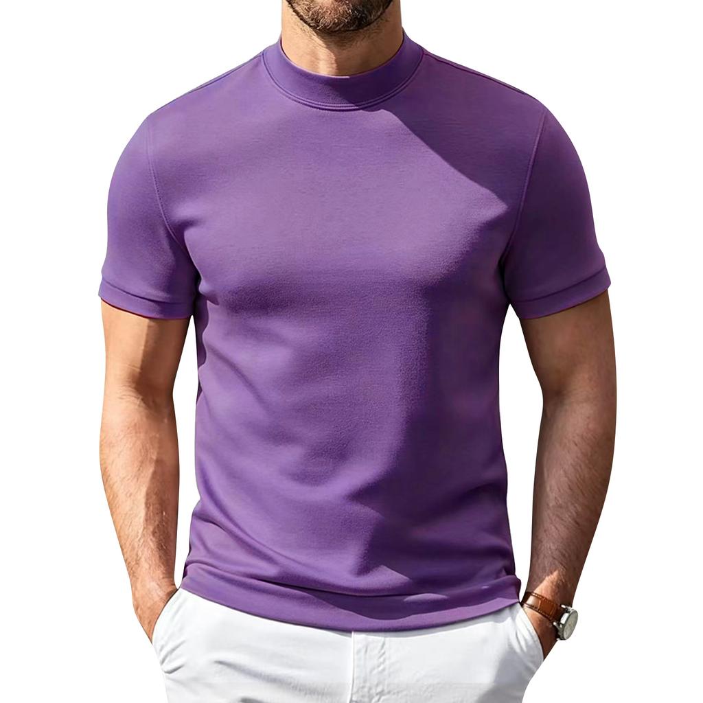 Męski T-shirt z krótkim rękawem i półgolfem Lekki Elastyczny Oddychający Podstawowy Top Miękki Dopasowany Podkoszulek do Codziennego Ubrania