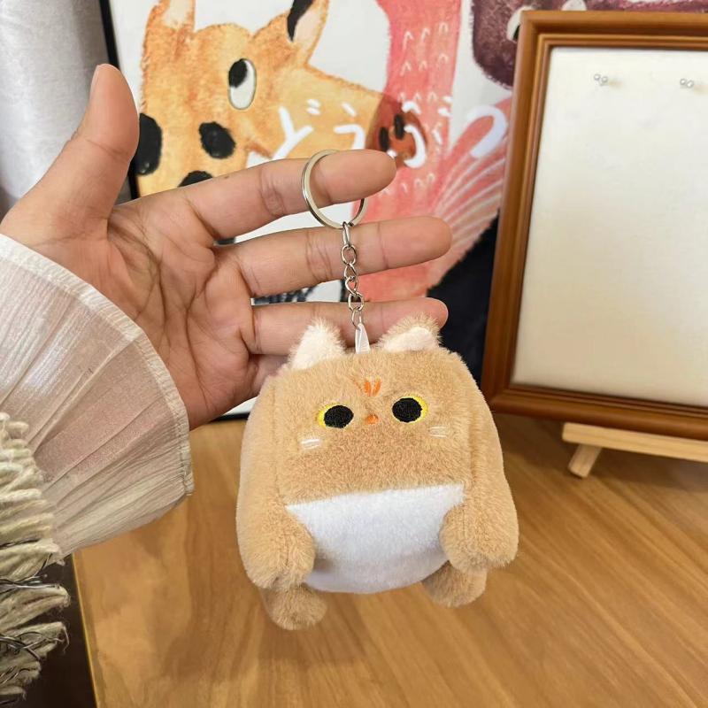 1 Piece Plush Cat Doll Keychian Backpack Pendant Stuffed Cow Cat Cute Keyring For Bag Hanging Decoration Kawaii Small Cat Toy