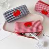 1Pcs Portable Canvas Pencil Case Tomato Gingham Storage Organizer Makeup Bag Large Capacity Cosmetic Bag Women Girls