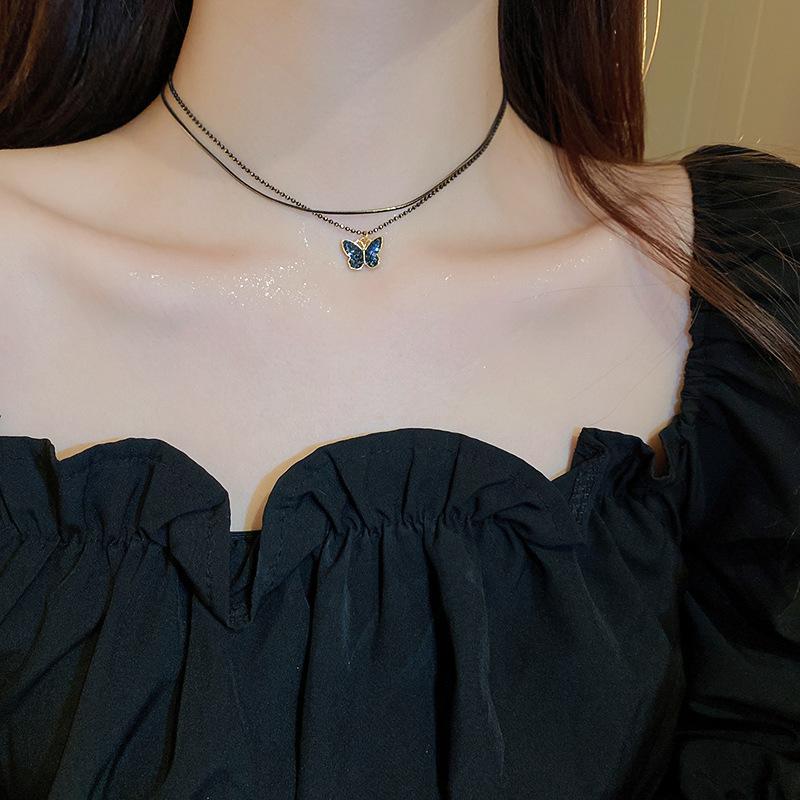 Butterfly Drop Oil Pearl Faux Crystal Necklace Versatile High-end Clavicle Chain Niche Design Jewelry Women