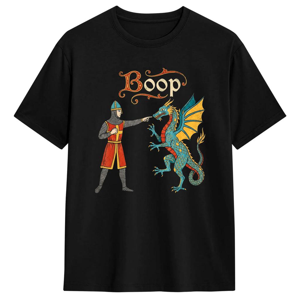 Le Boop Medieval Knight Dragon T Shirt for Men Pure Cotton Vintage T-Shirts Round Collar Tees Short Sleeve Tops 4XL 5XL 6XL