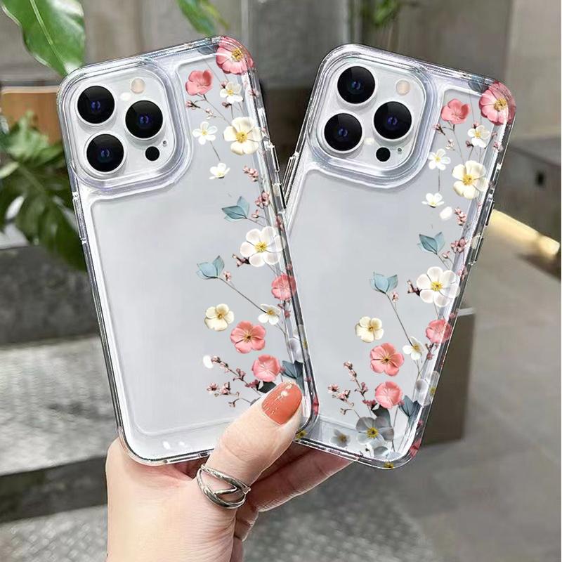Colorful Flower Branch Transparent Phone Case for iPhone 11 12 13 14 15 16 17 Pro Max Air 16E X XS 7 8 Plus TPU Protective Cover