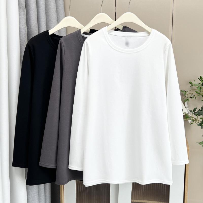 Simple Plain Solid Color Mid Length Long Sleeve Plus Size Inner Layering Top For Women