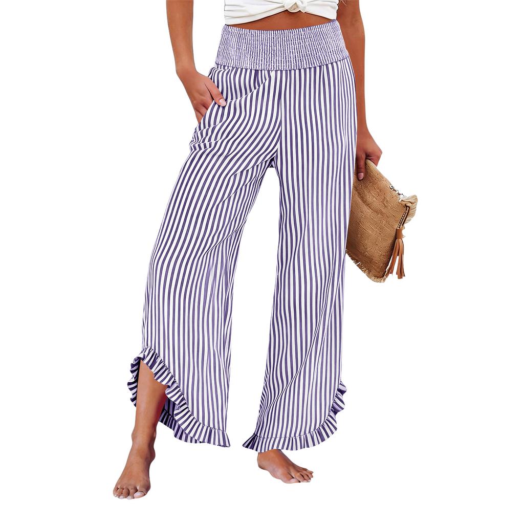 Womens Palazzo Pants Summer Casual Flowy Wide Leg Trousers Beach Travel Vacation Outfits