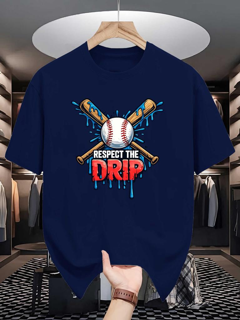 Respect The Drip Baseball Cross Bat Graphic Unisexs T Shirt Crew Neck Cotton Tee Hip Hop Sport Print Gift For Baseball Fans