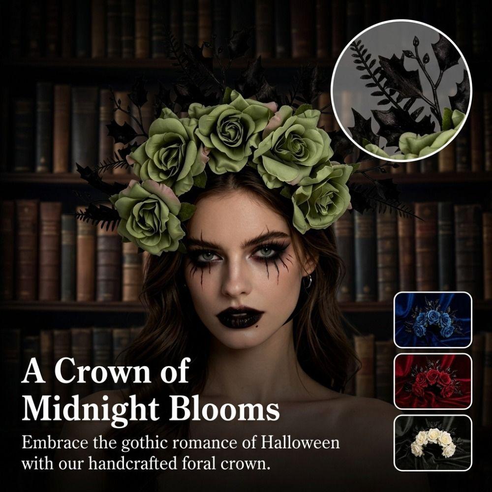 Simulated Halloween Rose Headband Vintage Crown Hair Hoop Unique Artificial Flower Headband  Party