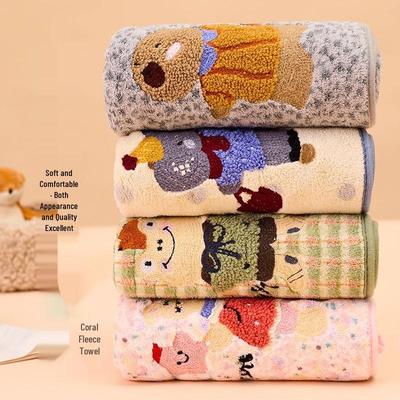 Soft High-Density Coral Fleece Towel - Absorbent, Thick Face & Hair Drying with Fresh 3D Floral Design