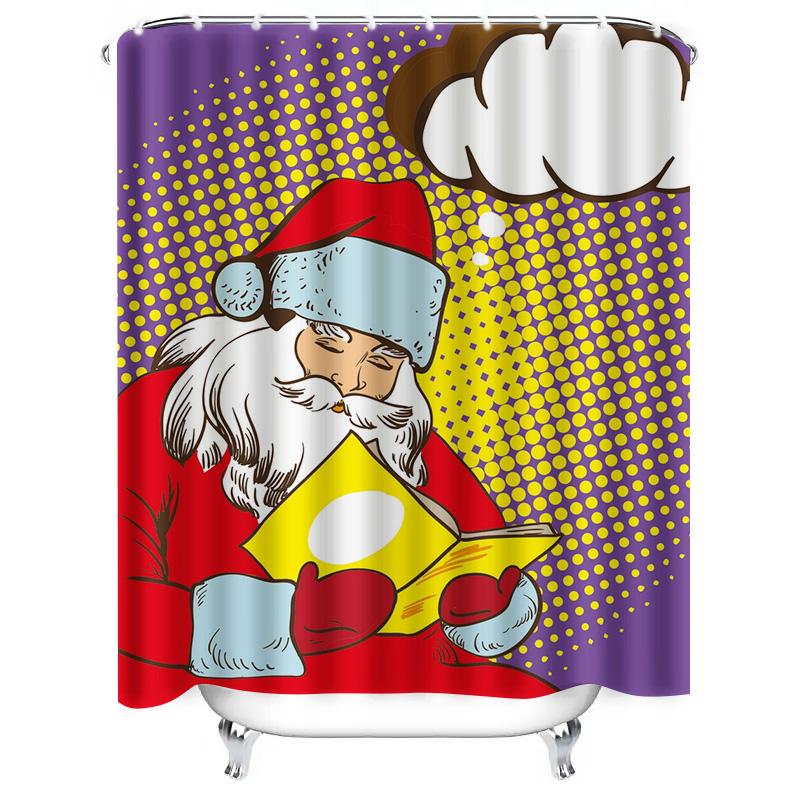 TU Santa Claus Shower Curtain Christmas Bathroom Decor Festive Holiday Print Waterproof Backdrop Xmas Party Supplies