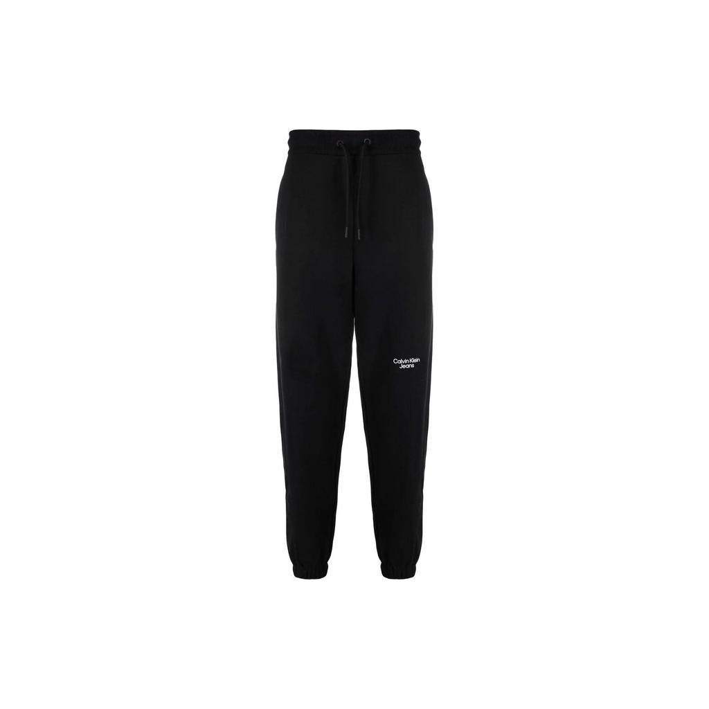 Calvin Klein Solid Color Knee Logo Print Cotton Knit Sweatpants Men Bottoms Black J30J320590BEH