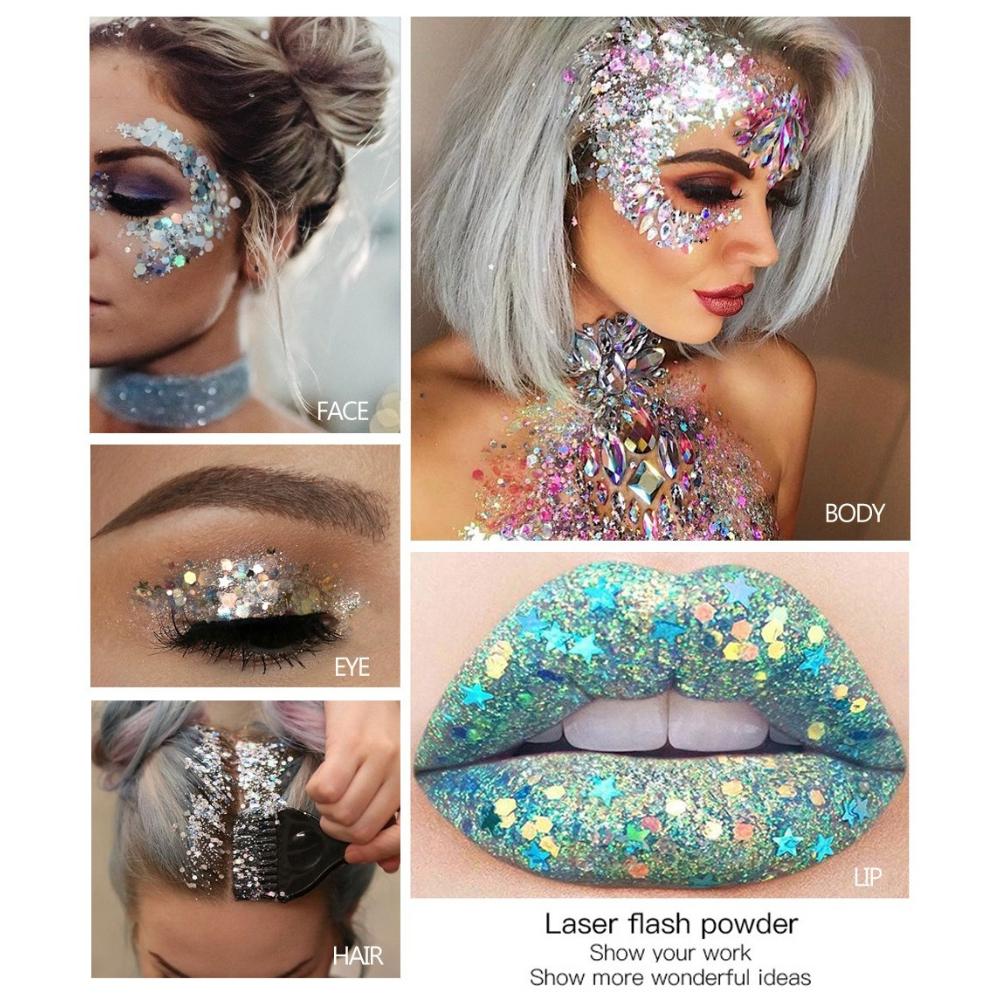 HANDAIYAN Chunky Glitter Body Gel, Holographic Face & Hair Shimmer Liquid Sequin Gel, Sparkle Festival Makeup for Stage Party Dance