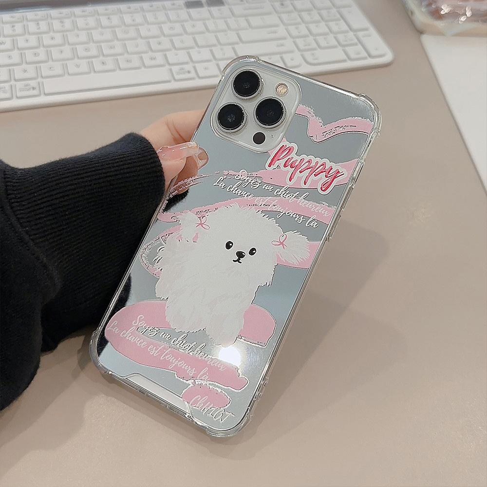 

Pink Dog 14 Apple Phone Case IPhone 13 Suitable for 8 Makeup Mirror XR with Lanyard 1115pro Max Set 12pro max(6.7)