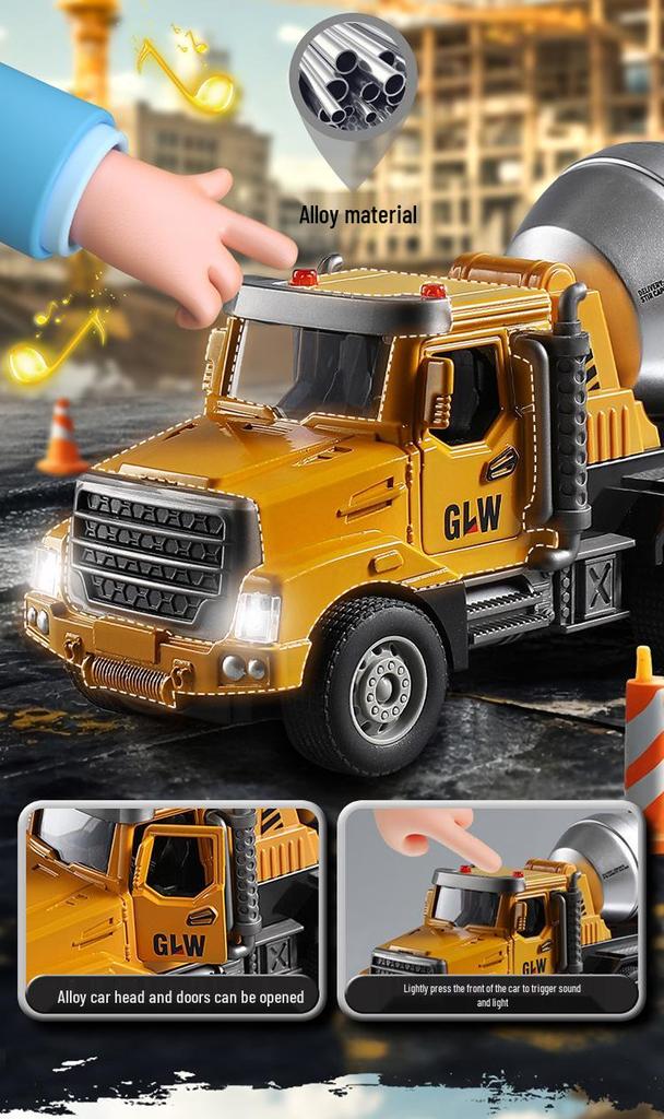 Douyin Alloy Children's Crane & Excavator: Inertial Sound & Light Mixer Truck Model