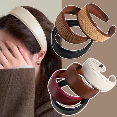 Nieuwe 2025 Retro PU Lederen Haarbanden Brede Turbanen Antislip Hoepel Haarband Elegante Haaraccessoires Vrouwen Meisjes Mode Artikelen Cadeaus