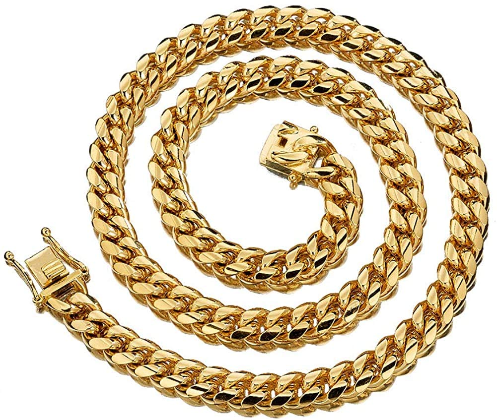 Rockyu Stainless Steel Gold 18k Gold Plated Curb Chain Stylish Hip Hop Popular Accessory Men's Necklace, Style,