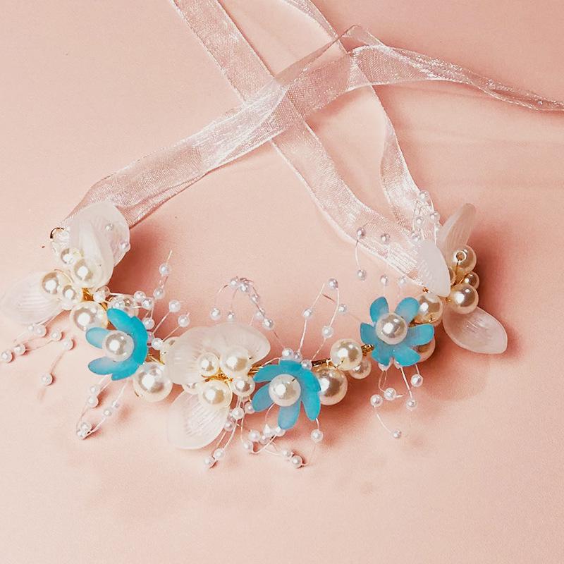 

Свадебная повязка на голову из жемчуга и цветов ручной работы с золотым листовым узором