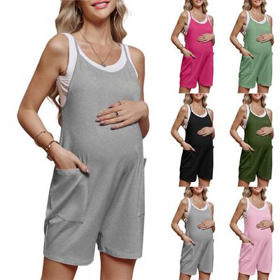 Women's Fashion Casual Maternity Sleeveless With Pockets Solid Color Jumpsuit
