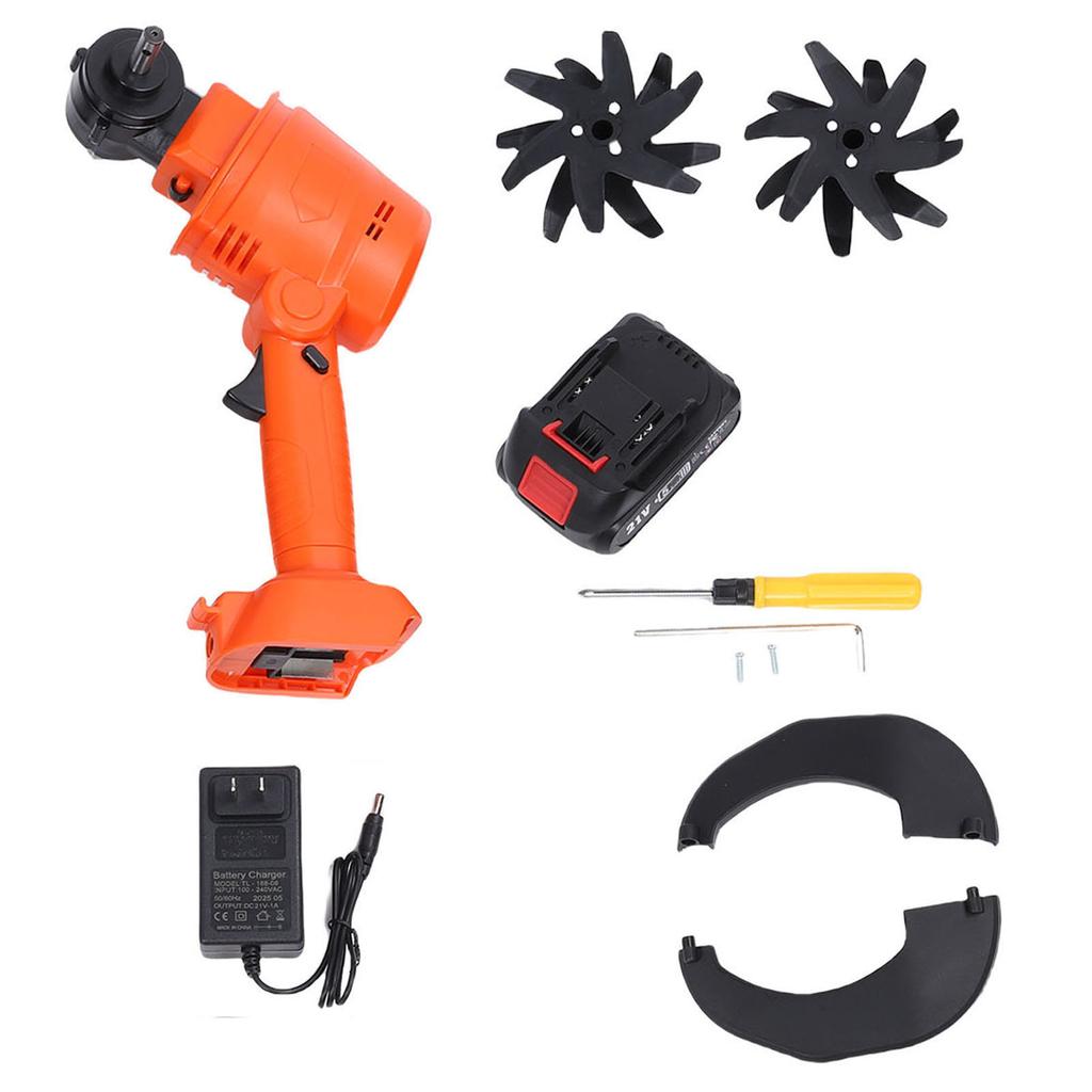 21V Cordless Tiller Cultivator 235RPM 4 Row Tines 1.5Ah Battery 4in Working Width Handheld Garden Cultivator for Gardening