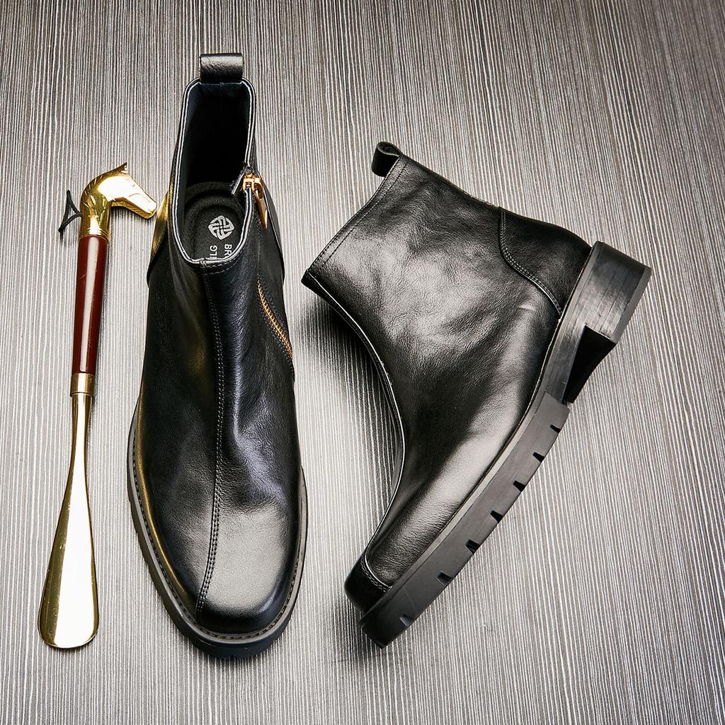 Platinum Wei Martin Boots Men'S British High Top Boots Leather Medium Top Leather Shoes Tooling Chelsea Short Boots