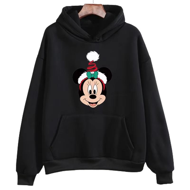 Merry Christmas Minnie Mouse Printed Hoodie Disney Cartoon Costume Harajuku Men Women Casual Crew Neck Pullover Sweatshirt Top
