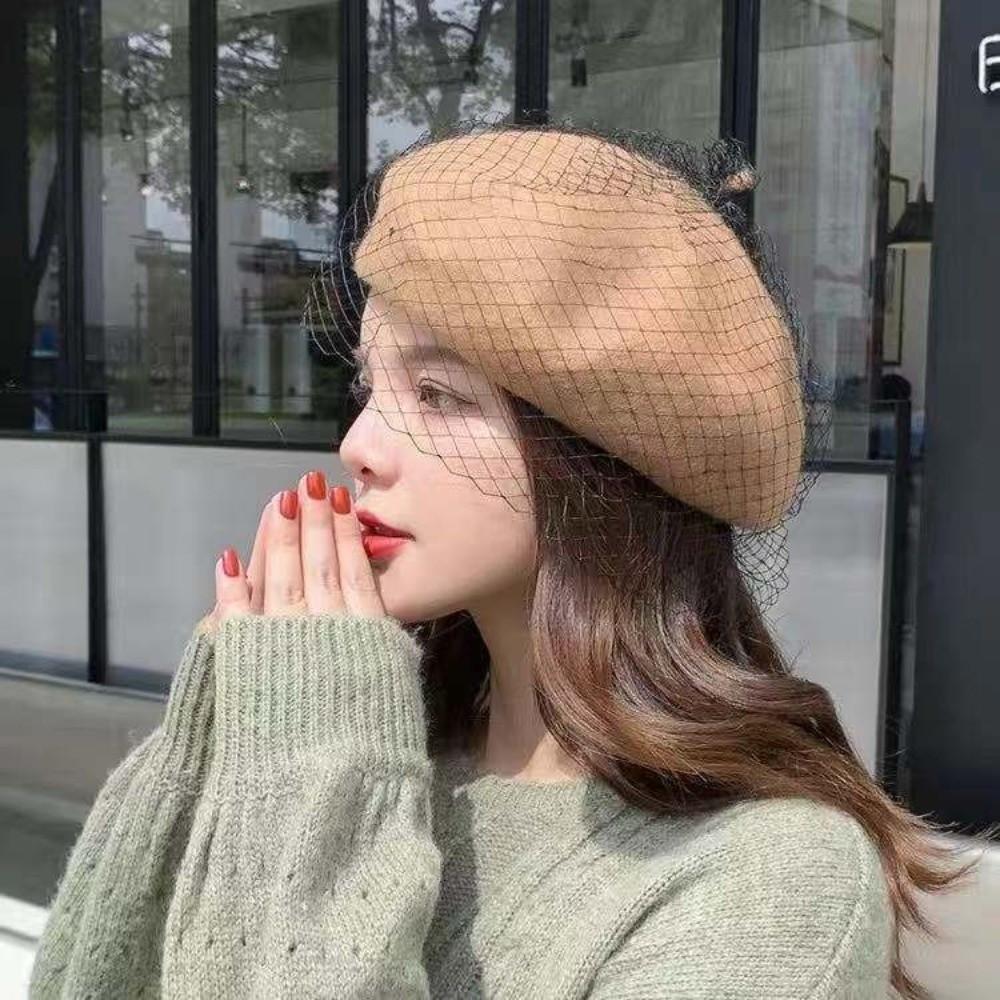 French Style Painter Hat Net Beanie Cap Vintage Mesh Wool Beret  Girl