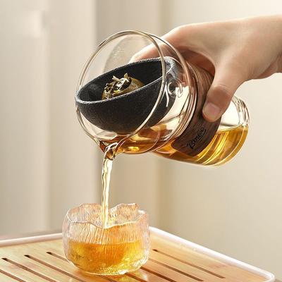 Czajnik z obrotem 360 stopni, bezporowa filtracja, szklany zaparzacz do herbaty, półautomatyczny zestaw do herbaty do domu, biura, podróży, zestaw do herbaty Gong Fu